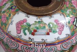 Large Chinese Canton Famille Rose Window Scene Vase Lamp Base