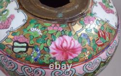 Large Chinese Canton Famille Rose Window Scene Vase Lamp Base