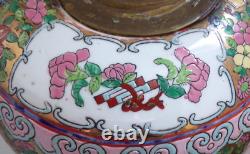 Large Chinese Canton Famille Rose Window Scene Vase Lamp Base