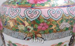 Large Chinese Canton Famille Rose Window Scene Vase Lamp Base