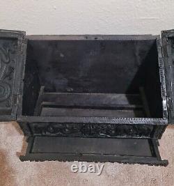 Large Chinese Carved Wooden Slant-Lid Letter Box Antique