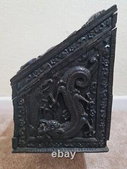 Large Chinese Carved Wooden Slant-Lid Letter Box Antique