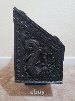 Large Chinese Carved Wooden Slant-Lid Letter Box Antique