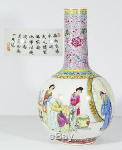 Large Chinese China Republic Famille Rose Vase With Calligraphy And Sign