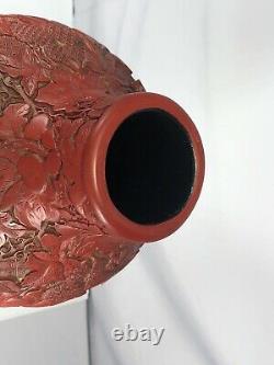Large Chinese Cinnabar Double Gourd Vase