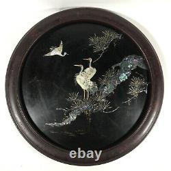Large Chinese Circular Panel With Mother Of Pearl Inlay Depicting Steaks Framed