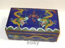 Large Chinese Dragon Cloisonne Blue Enamel Trunk Shape Humidor Box