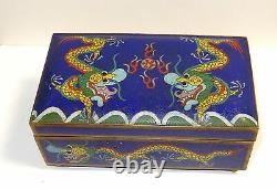 Large Chinese Dragon Cloisonne Blue Enamel Trunk Shape Humidor Box