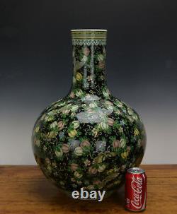 Large Chinese Famille Noire Black Ground Globular Porcelain Vase