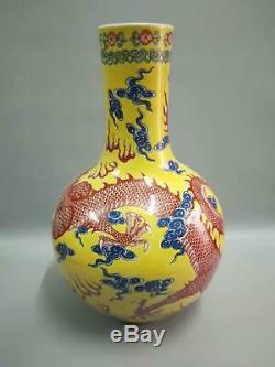 Large Chinese Famille Rose Porcelain Dragons Vases Hand-painting Marks KangXi