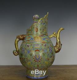 Large Chinese Famille Rose Turquoise Tibetan Monk Cap Porcelain Milk Tea Pot
