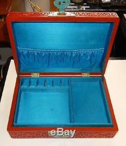 Large Chinese Floral Carved Cinnabar Lacquer Cloisonne Enamel Jewelry Trunk Box