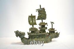 Large Chinese Hardstone Jade Carved Dragon Boat 24x5x20 1/2 Oriental
