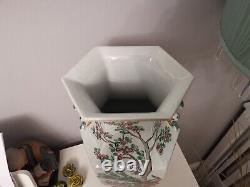 Large Chinese Hexagon Vase With Peacock 40cm High