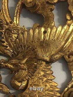 Large Chinese Highly Carved Gilt Wood Panel Fragment Partial Phoenix