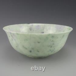 Large Chinese Jadeite Bowl w Wood Stand, Lavender, Green, Celadon 20th c