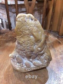 Large Chinese / Japanese Carved Soapstone Tower 5 Dragons Chasing Flaming Pearls