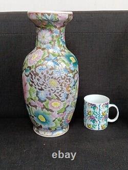 Large Chinese Mille Fleurs Thousand Flowers Vase 1930s