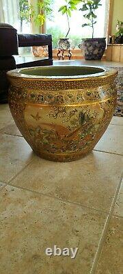 Large Chinese Oriental Asian Chinoiserie Pottery Porcelain Fish Bowl Planter