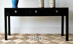Large Chinese Oriental Black Lacquered Side Sofa Lamp Hall Console Table