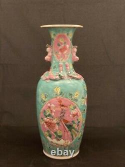 Large Chinese Peranakan Nyonya Straits Famille Rose Green-ground Vase