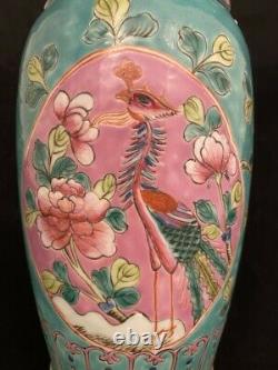 Large Chinese Peranakan Nyonya Straits Famille Rose Green-ground Vase