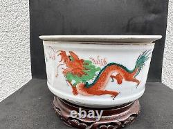 Large Chinese Porcelain Censer or Warming pot, Republic Era With Dragons