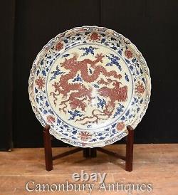 Large Chinese Porcelain Dragon Plate Ming Pottery Plaque