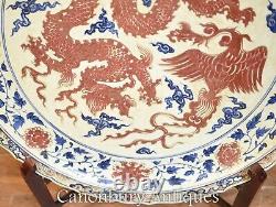 Large Chinese Porcelain Dragon Plate Ming Pottery Plaque