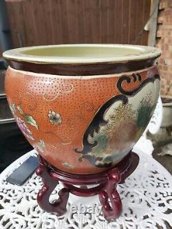 Large Chinese Porcelain Fish Bowl Planter & Stand