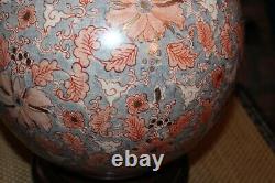 Large Chinese Porcelain Pottery Vase Converted Table Lamp Multi Color Flowers