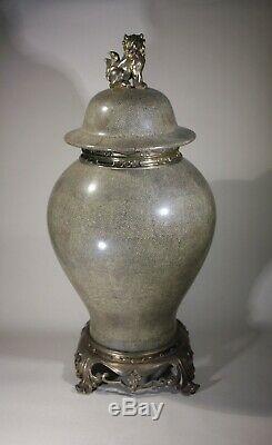 Large Chinese Porcelain Temple Jar Vase with Ormolu Bronze Mounts