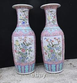 Large Chinese Porcelain Vases Pair Qianlong China Urns Ceramic