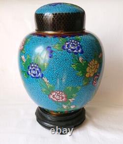 Large Chinese Republic Era Cloisonné Blue Ground Ginger Jar Circa 1950