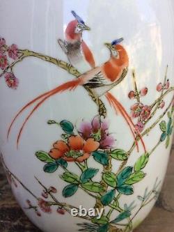 Large Chinese Republic VASE Birds, Floral & Calligraphy