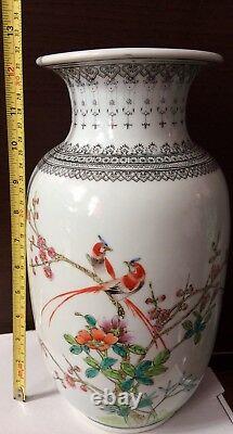 Large Chinese Republic VASE Birds, Floral & Calligraphy