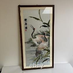 Large Chinese Silk Embroidered Tapestry 41 X 20 With Birds