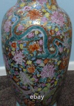 Large Chinese Vase Millefiori Pattern With Dragons 23 high stamped base
