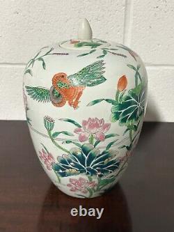 Large Chinese Vintage Hand Painted Ceramic Ginger Jar