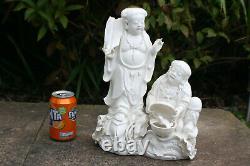 Large Chinese White Porcelain Carved 2 Figurine Statue Marks