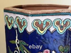 Large Chinese Yixing Clay Enamelled Hexagonal Vase READ DESCRIPTION A/F