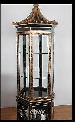 Large Chinese black lacquered pagoda display cabinet