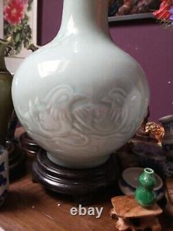 Large Chinese celadon large vase signed