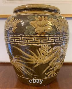 Large Chinese slipware martaban Jar 15.5 high 12 diameter