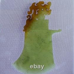 Large Excellent Antique Chinese Engraved Green & Russet Jade Axe Blade