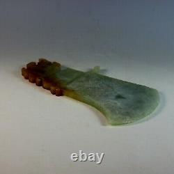 Large Excellent Antique Chinese Engraved Green & Russet Jade Axe Blade