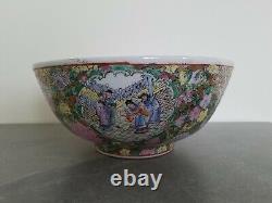 Large Famille Rose Export Porcelain Medallion Punch Bowl