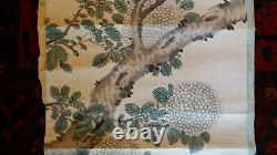 Large Fine Antique Chinese Scroll Painting Two Song Birds In Tree