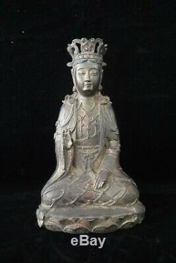 Large Fine Old Chinese Bronze GuanYin Buddha Sculpture Statue Marks