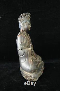 Large Fine Old Chinese Bronze GuanYin Buddha Sculpture Statue Marks